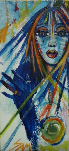 Malerei mit dem Titel "LADY  BLUE" von Sam De Beauregard, Original-Kunstwerk, Gouache