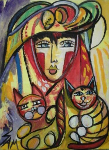 Pintura intitulada "LA FEMME AUX MARION…" por Sam De Beauregard, Obras de arte originais, Guache