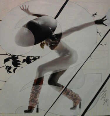 Collages intitulée "FEMME PLIÉE AU CHAP…" par Sam De Beauregard, Œuvre d'art originale, Collages Monté sur Carton