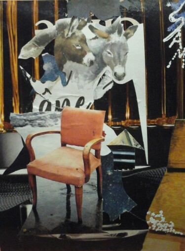 Collages intitulée "FAUTEUIL D ' ÂNES" par Sam De Beauregard, Œuvre d'art originale, Collages Monté sur Carton