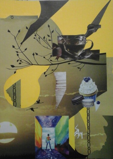 Collages intitulée "LA TASSE A CAFÉ" par Sam De Beauregard, Œuvre d'art originale, Collages Monté sur Carton