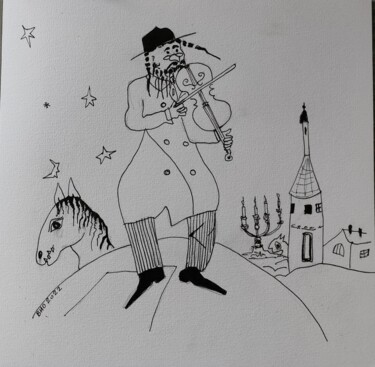 Dessin intitulée "CHAGALL" par Bernard Houssin Brillas, Œuvre d'art originale, Encre
