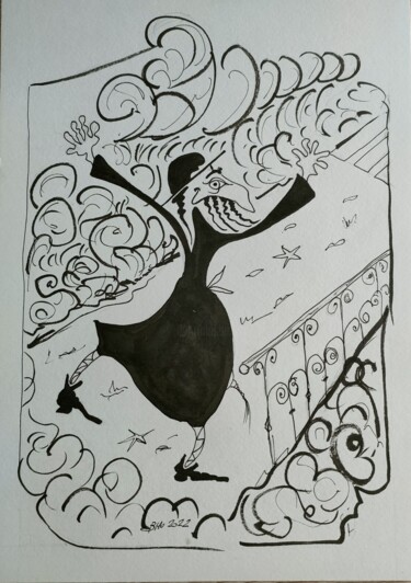 Dibujo titulada "Le couloir de marche" por Bernard Houssin Brillas, Obra de arte original, Tinta