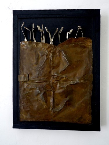 Sculpture titled "Série: Le petit thé…" by Bernard Lapeña, Original Artwork, Metals Mounted on Wood Stretcher frame