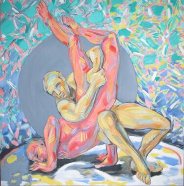 Peinture intitulée "wrestlers and shiel…" par Bernard Marie Collet, Œuvre d'art originale, Huile