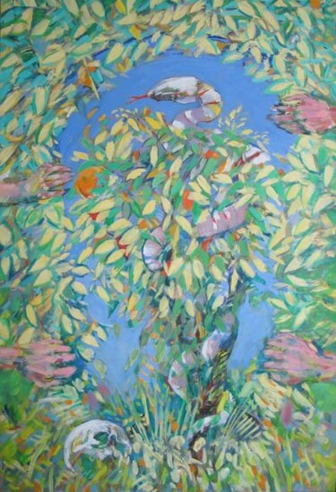 Painting titled "arbre au serpent" by Bernard Marie Collet, Original Artwork, Oil