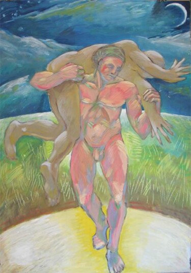 Painting titled "lutteurs d'Ostie" by Bernard Marie Collet, Original Artwork, Oil