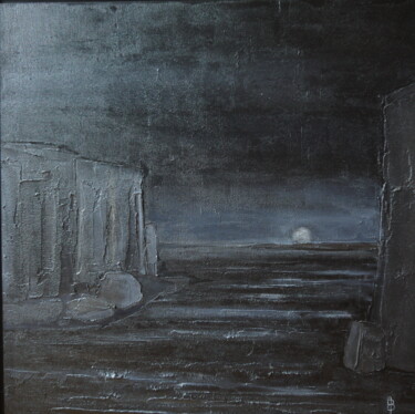 Painting titled "Mer la nuit" by Bernard Martin, Original Artwork, Acrylic