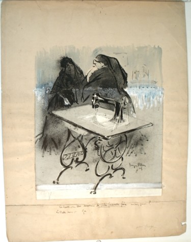 Drawing titled "Veuve à la machine…" by Bernard Lalandre, Original Artwork, Other