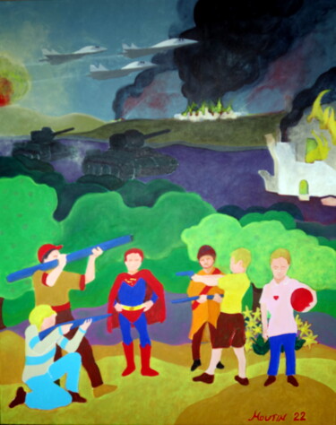 Pittura intitolato "la guerre" da Bernard Moutin, Opera d'arte originale, Acrilico