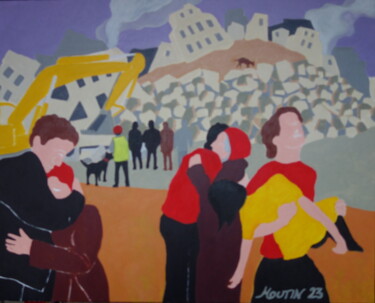 Painting titled "Tremblement de terre" by Bernard Moutin, Original Artwork, Acrylic