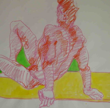 Dessin intitulée "Homme nu de dos" par Bernard Moutin, Œuvre d'art originale