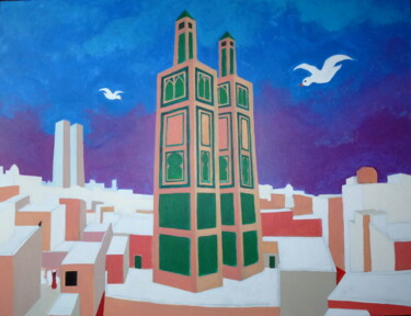 Schilderij getiteld "twin towers" door Bernard Moutin, Origineel Kunstwerk