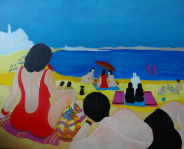 Painting titled "plage marocaine" by Bernard Moutin, Original Artwork, Oil