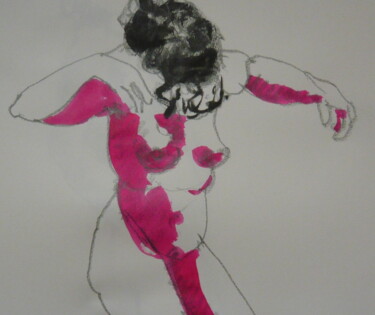 Dibujo titulada "Nu à l'ombre rouge" por Bernard Moutin, Obra de arte original