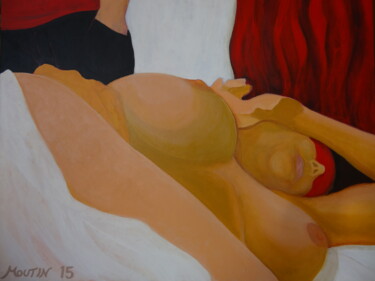 Картина под названием "Nu au bandeau rouge" - Bernard Moutin, Подлинное произведение искусства, Акрил