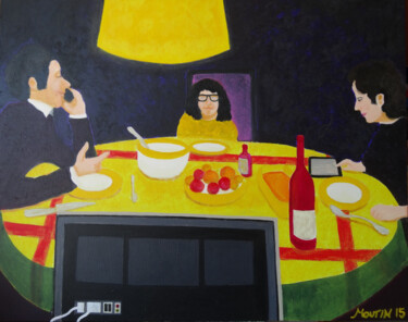 Painting titled "Repas de famille" by Bernard Moutin, Original Artwork, Acrylic