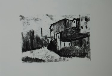 Impressões e gravuras intitulada "paysage basque" por Bernard Olczak, Obras de arte originais, Monotipo Montado em Cartão