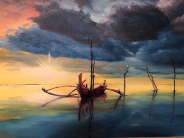 Peinture intitulée "Soleil couchant" par Bernard Palermo, Œuvre d'art originale, Huile