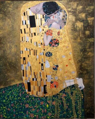 Painting titled "Le Baiser de Klimt" by Bernard Palermo, Original Artwork, Oil Mounted on Wood Stretcher frame