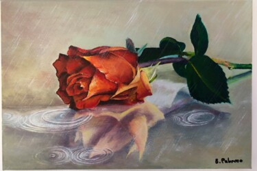 Painting titled "La rose" by Bernard Palermo, Original Artwork, Acrylic Mounted on Wood Stretcher frame