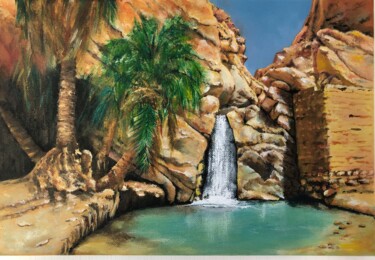 Painting titled "Oasis Tunisie" by Bernard Palermo, Original Artwork, Acrylic Mounted on Wood Stretcher frame