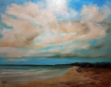 Painting titled "La plage abandonnée" by Bernard Patarin, Original Artwork, Oil