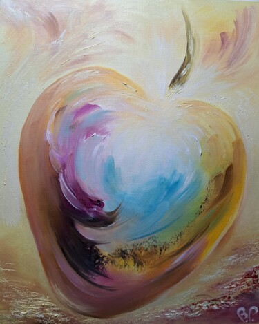 Painting titled "Un coeur en or" by Bernard Patarin, Original Artwork, Oil