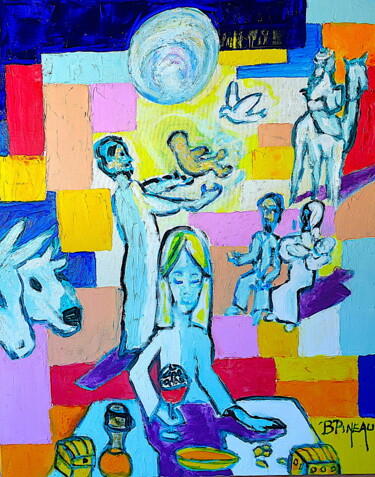 Peinture intitulée "H253F25 Né Jésus" par Bernard Pineau, Œuvre d'art originale, Huile