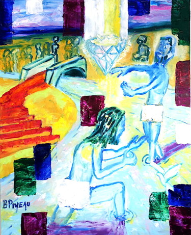 Malerei mit dem Titel "H251F25 Jésus bapti…" von Bernard Pineau, Original-Kunstwerk, Öl