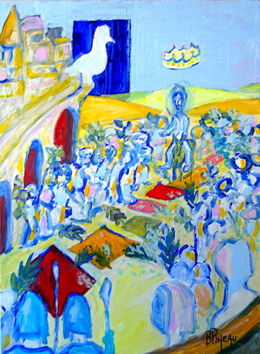 Schilderij getiteld "H255P20 Jésus Couro…" door Bernard Pineau, Origineel Kunstwerk, Olie