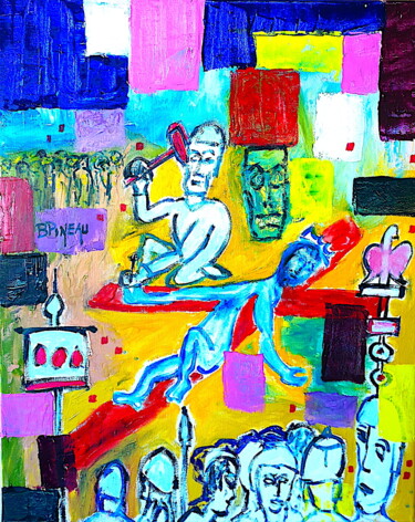 Peinture intitulée "H249F25 Jésus clouté" par Bernard Pineau, Œuvre d'art originale, Huile