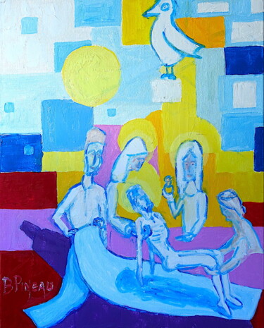 Ζωγραφική με τίτλο "H254F25 Jésus embau…" από Bernard Pineau, Αυθεντικά έργα τέχνης, Λάδι