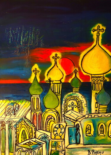 Schilderij getiteld "H046P20 Orthodoxes" door Bernard Pineau, Origineel Kunstwerk, Olie