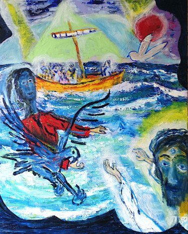 Pintura intitulada "H263F25 Pierre à l'…" por Bernard Pineau, Obras de arte originais, Óleo
