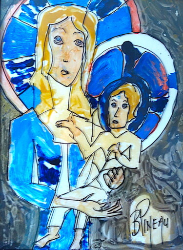 Pintura titulada "V010H40 Jésus Enfan…" por Bernard Pineau, Obra de arte original, Oleo