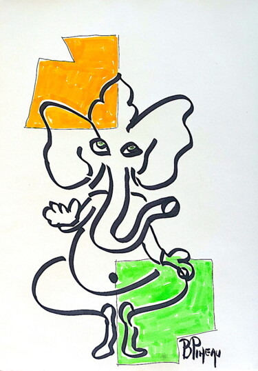 Drawing titled "E178H32 Ganesh Face…" by Bernard Pineau, Original Artwork, Marker