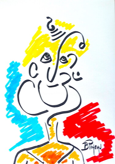 Dessin intitulée "E179H32 Ganesh Comp…" par Bernard Pineau, Œuvre d'art originale, Marqueur