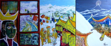 Painting titled "T040X20 Tibet Sacré" by Bernard Pineau, Original Artwork, Oil