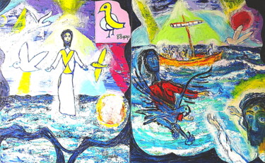 Картина под названием "D262F25 Jésus sur l…" - Bernard Pineau, Подлинное произведение искусства, Масло