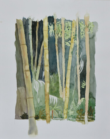 Peinture intitulée "Bambous" par Bernard Pothier, Œuvre d'art originale, Aquarelle Monté sur Autre panneau rigide