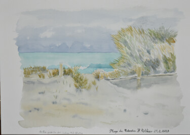 Painting titled "Plage du Cotentin l…" by Bernard Pothier, Original Artwork, Watercolor Mounted on Other rigid panel