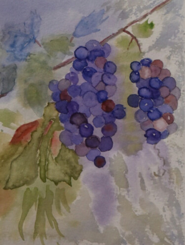 Painting titled "Grappes et sarment…" by Bernard Pothier, Original Artwork, Watercolor Mounted on Other rigid panel