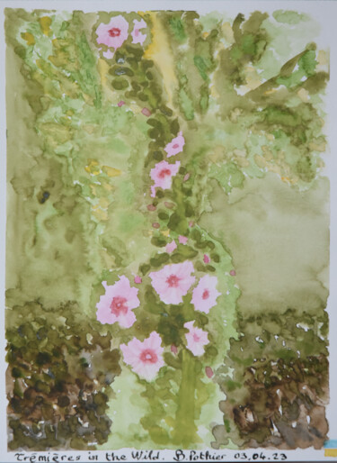 Painting titled "Trémières in the wi…" by Bernard Pothier, Original Artwork, Watercolor