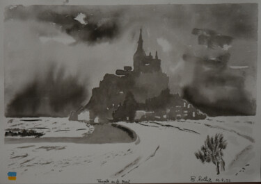 Malerei mit dem Titel "Le Mont St Michel s…" von Bernard Pothier, Original-Kunstwerk, Tinte