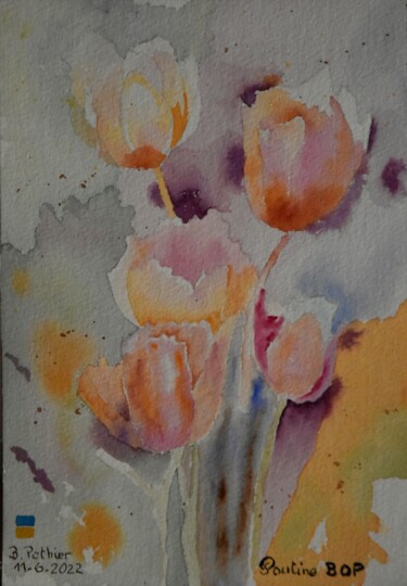 Painting titled "Tulipes floues insp…" by Bernard Pothier, Original Artwork, Watercolor Mounted on Other rigid panel