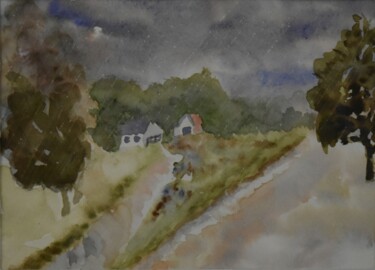 Painting titled "Pluie" by Bernard Pothier, Original Artwork, Watercolor Mounted on Other rigid panel