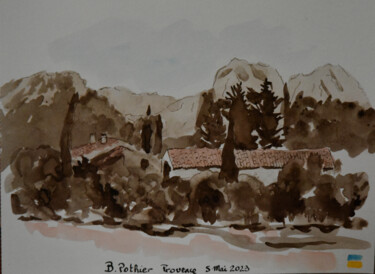 Malerei mit dem Titel "Provence" von Bernard Pothier, Original-Kunstwerk, Aquarell Auf Andere starre Platte montiert