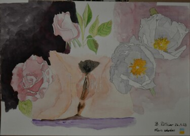 Картина под названием "Fleurs adorées" - Bernard Pothier, Подлинное произведение искусства, Акварель