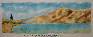 Painting titled "Lac du Bourget et l…" by Bernard Pothier, Original Artwork, Watercolor